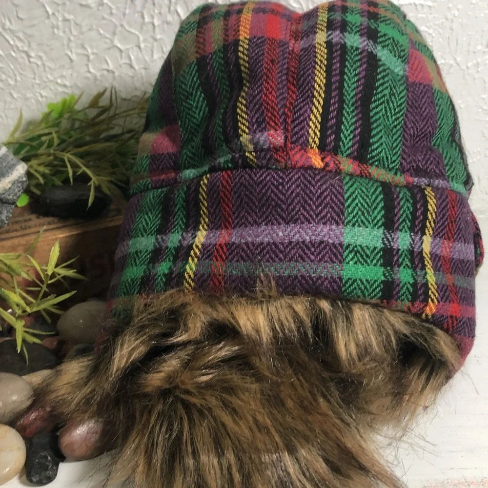 Plaid Bomber Faux Fur Hat Snow Ski Cold Weather Headwear Multi Color Plaid Hat - Picture 9 of 16